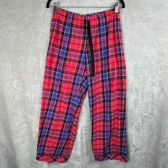 Victorias Secret Pajama Set Women Small Red Metallic Plaid Flannel Pants Holiday - Picture 8 of 16
